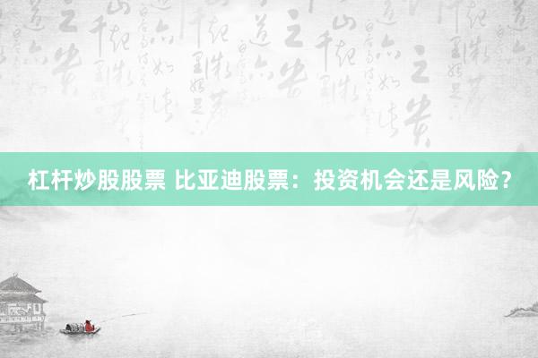杠杆炒股股票 比亚迪股票：投资机会还是风险？