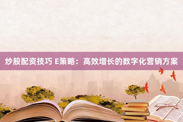 炒股配资技巧 E策略：高效增长的数字化营销方案