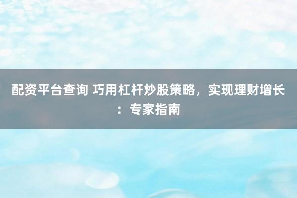 配资平台查询 巧用杠杆炒股策略，实现理财增长：专家指南