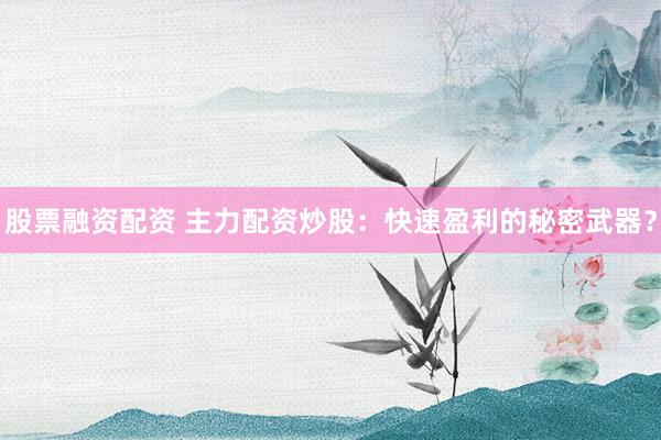 股票融资配资 主力配资炒股：快速盈利的秘密武器？