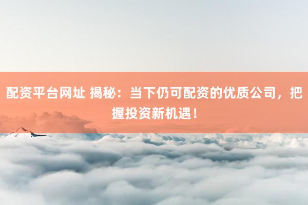 配资平台网址 揭秘：当下仍可配资的优质公司，把握投资新机遇！