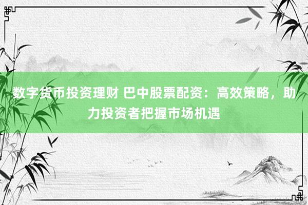 数字货币投资理财 巴中股票配资：高效策略，助力投资者把握市场机遇
