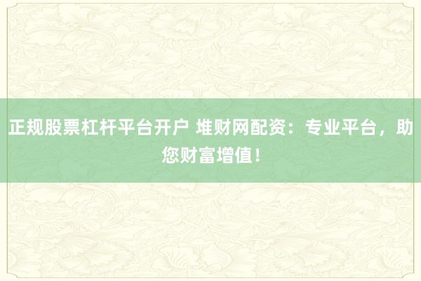 正规股票杠杆平台开户 堆财网配资：专业平台，助您财富增值！