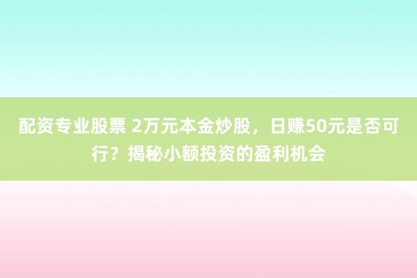 配资专业股票 2万元本金炒股，日赚50元是否可行？揭秘小额投资的盈利机会