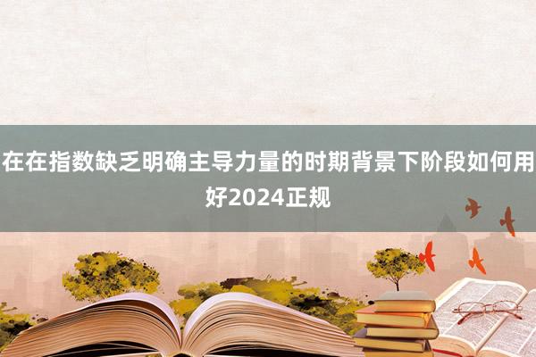 在在指数缺乏明确主导力量的时期背景下阶段如何用好2024正规
